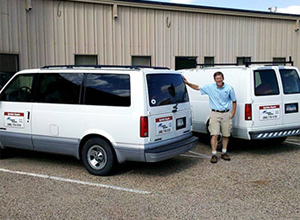 Ted, one of our Pasadena irrigation contractors standing by one of our fully stocked trucks